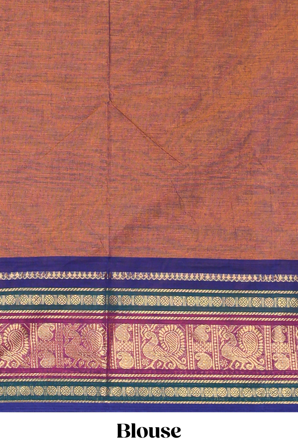 Peach plain chettinad cotton saree with contrast zari border and matching blouse