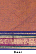 Peach plain chettinad cotton saree with contrast zari border and matching blouse