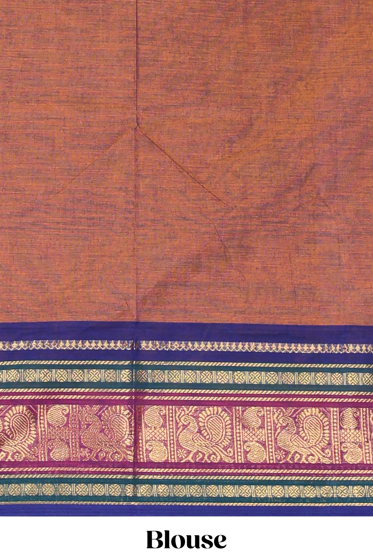 Peach plain chettinad cotton saree with contrast zari border and matching blouse