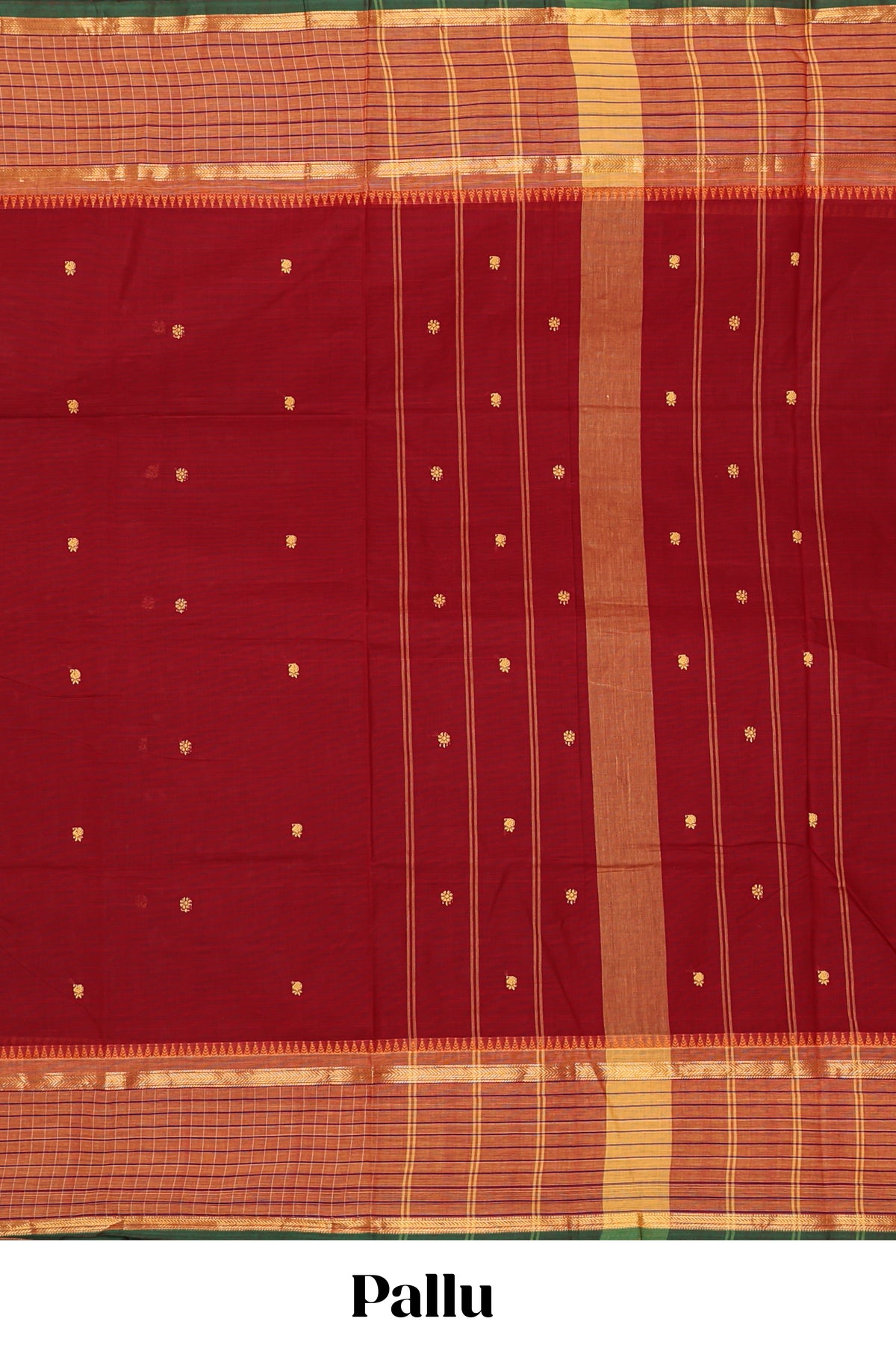 Red floral motifs design chettinad cotton saree with contrast zari border and matching blouse