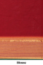 Red floral motifs design chettinad cotton saree with contrast zari border and matching blouse
