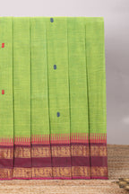 Green motifs design chettinad cotton saree with contrast zari border and matching blouse