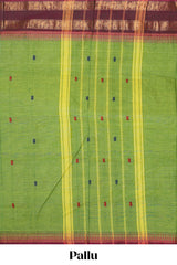 Green motifs design chettinad cotton saree with contrast zari border and matching blouse