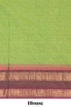 Green motifs design chettinad cotton saree with contrast zari border and matching blouse