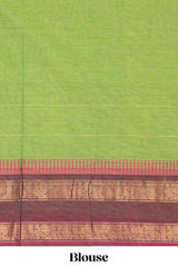 Green motifs design chettinad cotton saree with contrast zari border and matching blouse