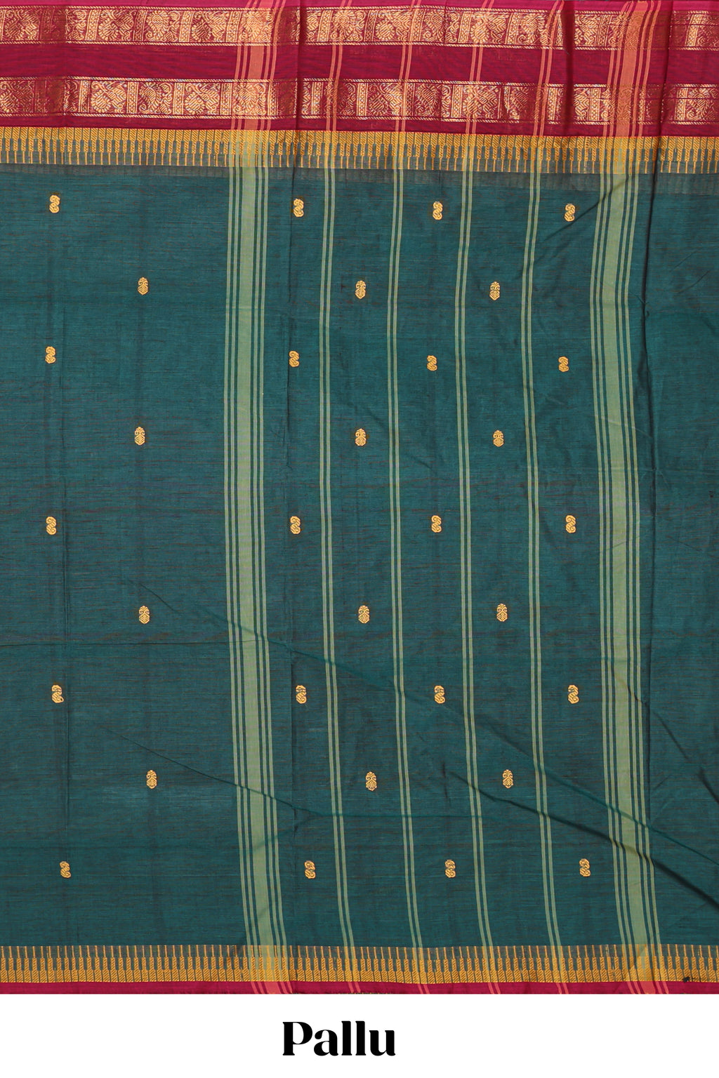 Midnight green motifs design chettinad cotton saree with contrast bentex border and matching blouse