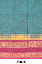 Midnight green motifs design chettinad cotton saree with contrast bentex border and matching blouse