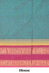 Midnight green motifs design chettinad cotton saree with contrast bentex border and matching blouse
