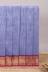 Lavender motifs design chettinad cotton saree with contrast bentex border and matching blouse
