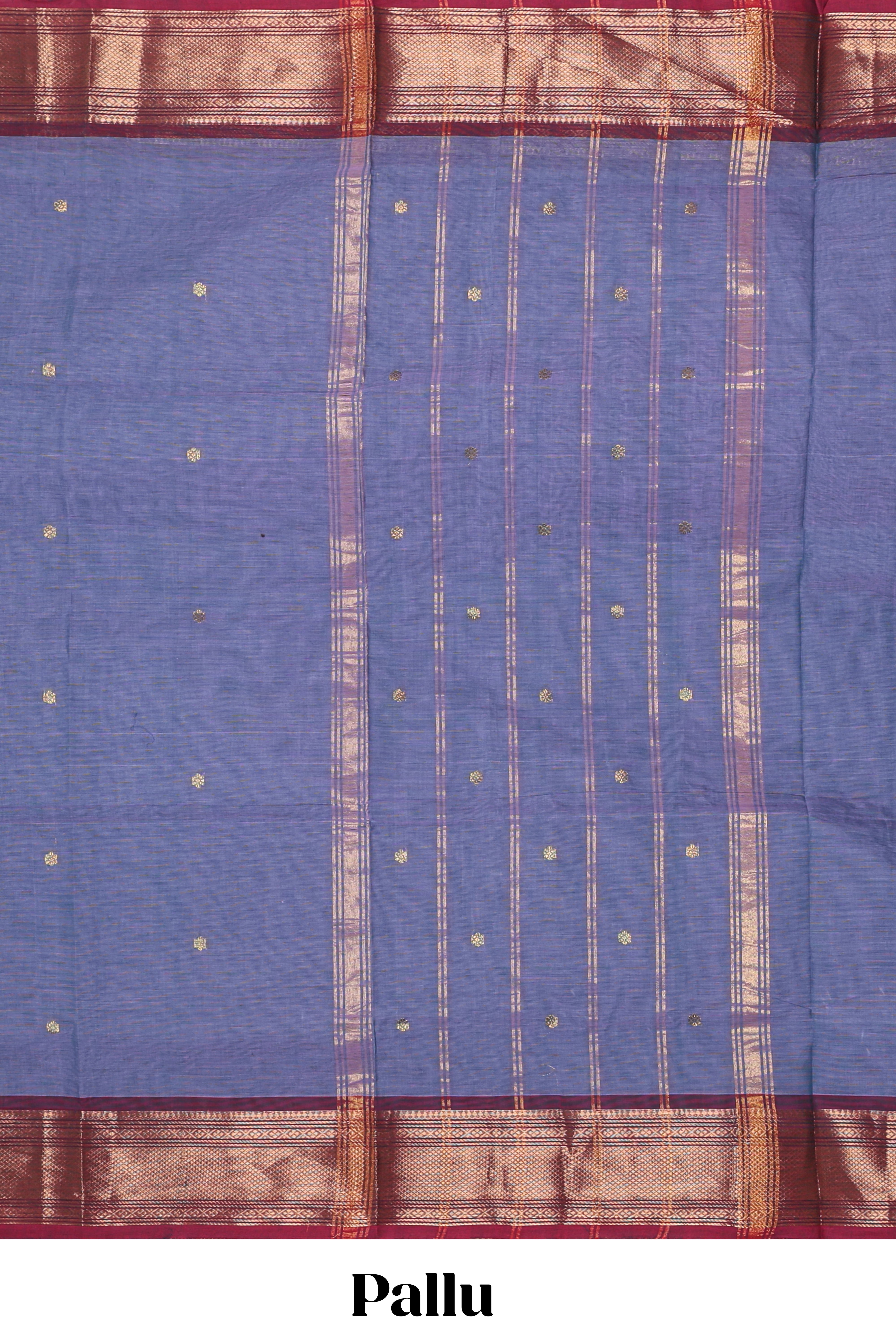 Lavender motifs design chettinad cotton saree with contrast bentex border and matching blouse