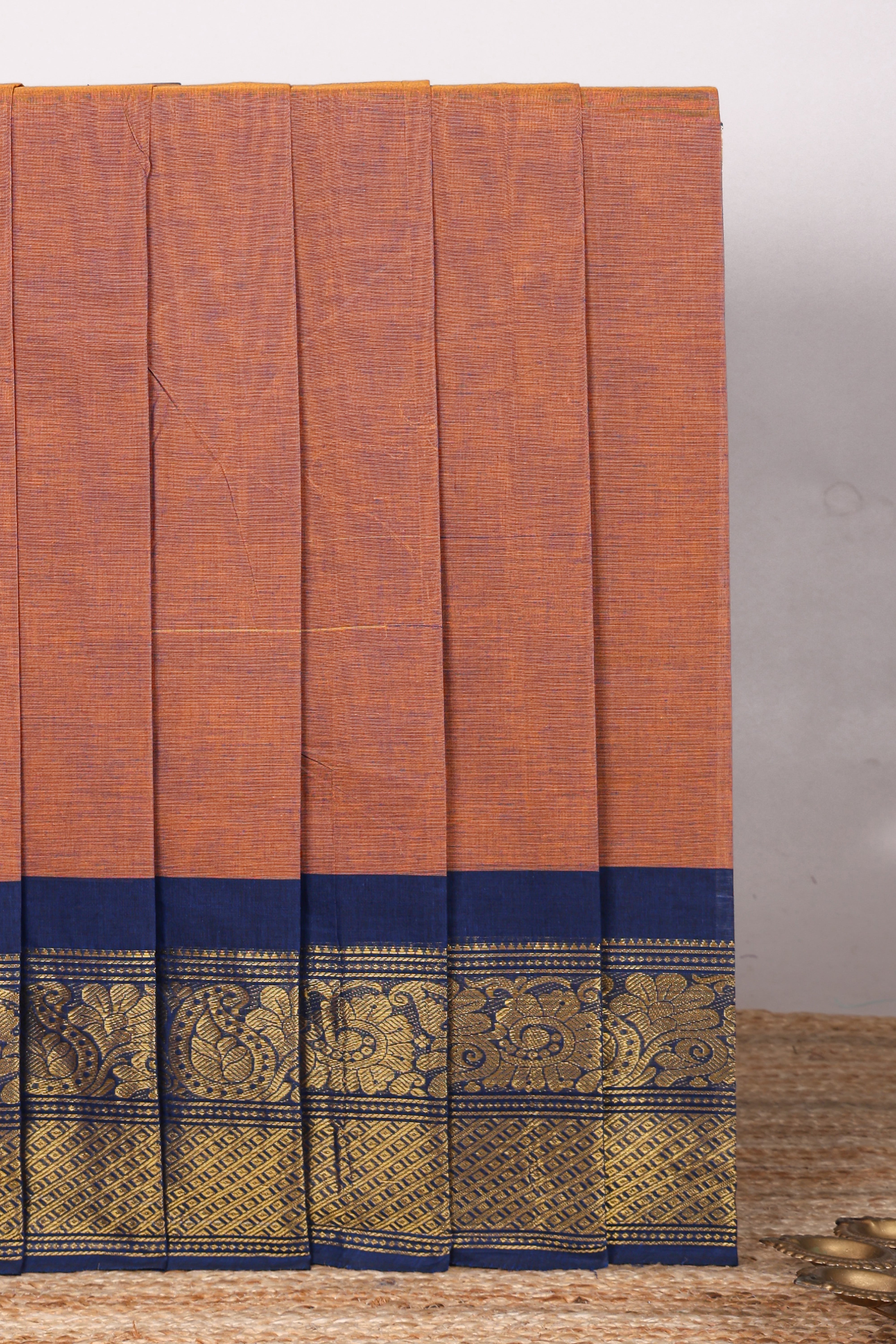 Peach motifs design chettinad cotton saree with contrast bentex border and matching blouse