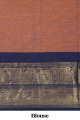 Peach motifs design chettinad cotton saree with contrast bentex border and matching blouse