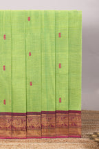 Green motifs design chettinad cotton saree with contrast bentex border and matching blouse