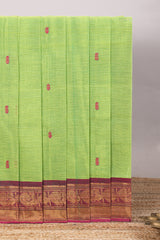 Green motifs design chettinad cotton saree with contrast bentex border and matching blouse