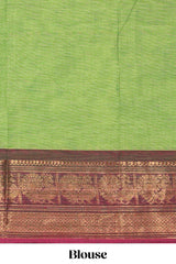Green motifs design chettinad cotton saree with contrast bentex border and matching blouse
