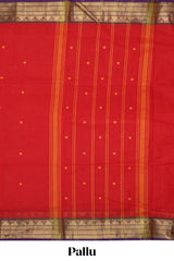 Red motifs design chettinad cotton saree with contrast border and matching blouse