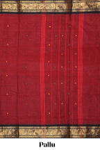 Maroon motifs design chettinad cotton saree with contrast border and matching blouse