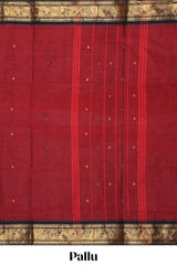 Maroon motifs design chettinad cotton saree with contrast border and matching blouse