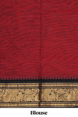 Maroon motifs design chettinad cotton saree with contrast border and matching blouse