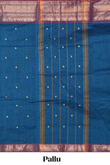 Blue motifs design chettinad cotton saree with contrast border and matching blouse