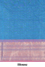 Blue motifs design chettinad cotton saree with contrast border and matching blouse