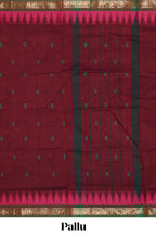 Maroon motifs design chettinad cotton saree with contrast border and matching blouse