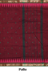 Maroon motifs design chettinad cotton saree with contrast border and matching blouse