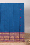 Blue motifs design chettinad cotton saree with contrast border and matching blouse