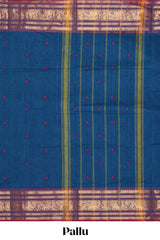 Blue motifs design chettinad cotton saree with contrast border and matching blouse