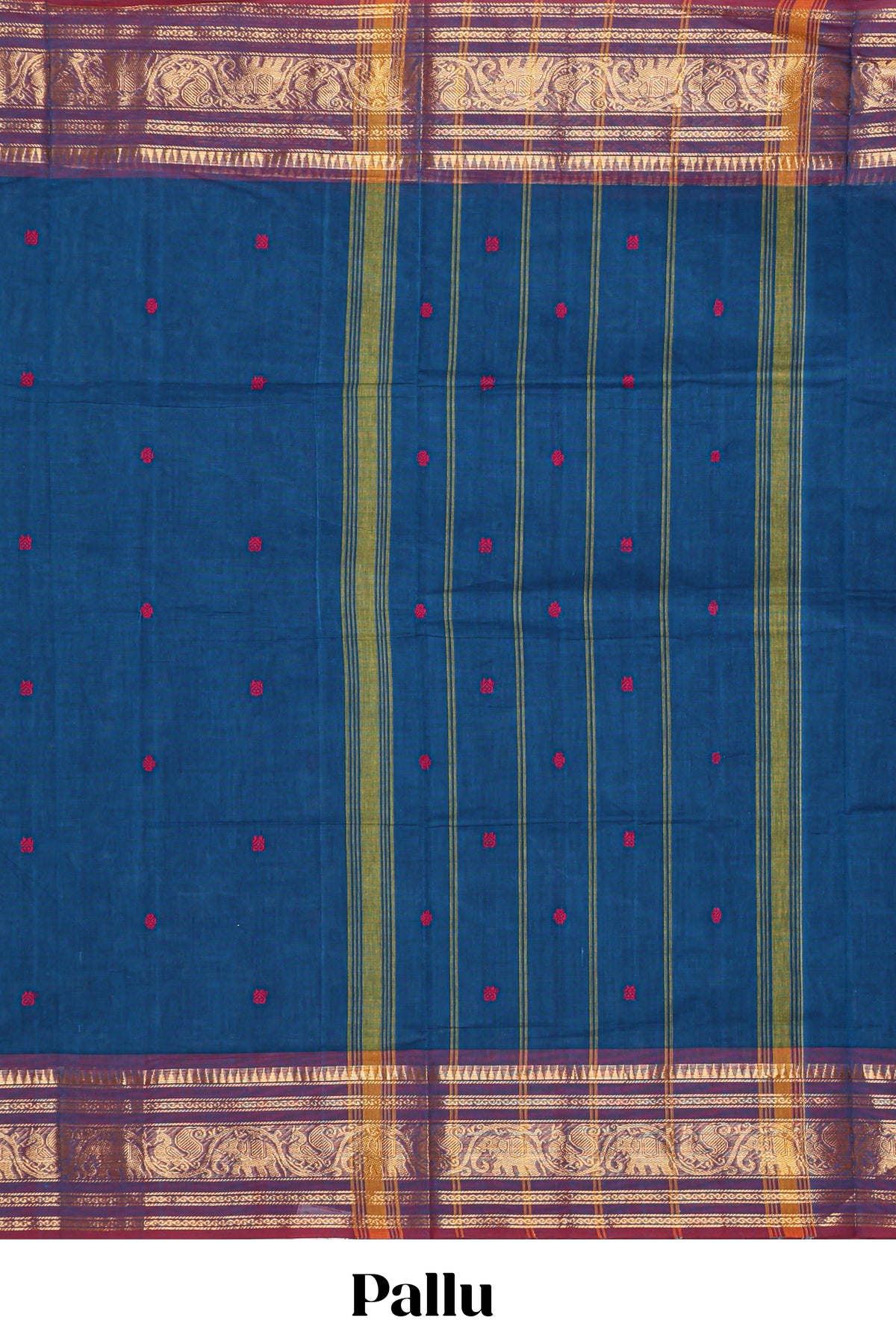 Blue motifs design chettinad cotton saree with contrast border and matching blouse