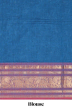 Blue motifs design chettinad cotton saree with contrast border and matching blouse