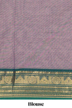 Mauve lavender motifs design chettinad cotton saree with contrast border and matching blouse