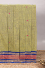 Green motifs design chettinad cotton saree with contrast border and matching blouse