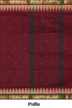 Maroon motifs design chettinad cotton saree with contrast border and matching pallu
