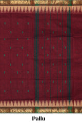 Maroon motifs design chettinad cotton saree with contrast border and matching pallu