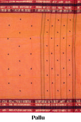 Orange motifs design chettinad cotton saree with contrast border and matching pallu