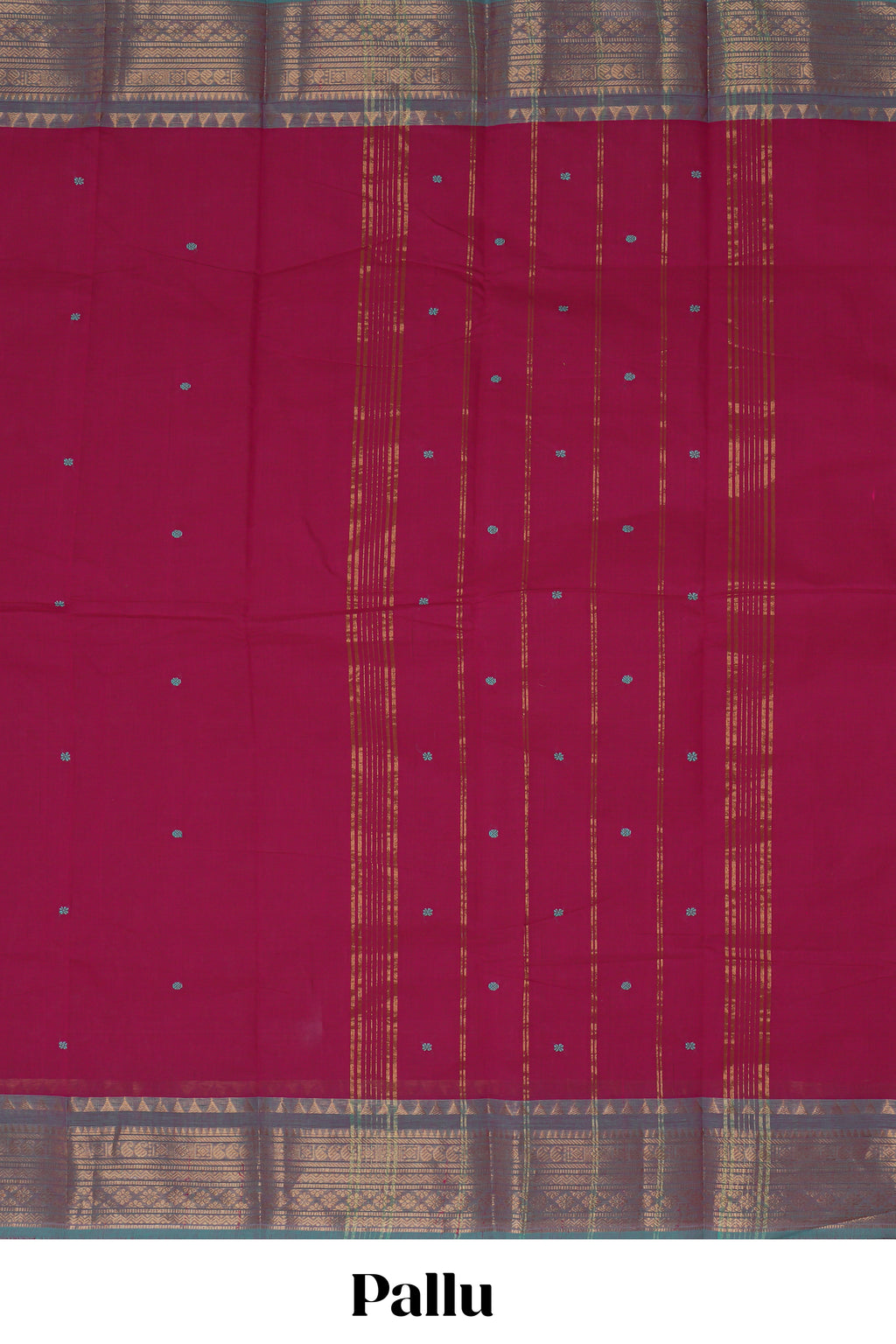 Red motifs design chettinad cotton saree with contrast border and striped pallu
