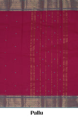 Red motifs design chettinad cotton saree with contrast border and striped pallu