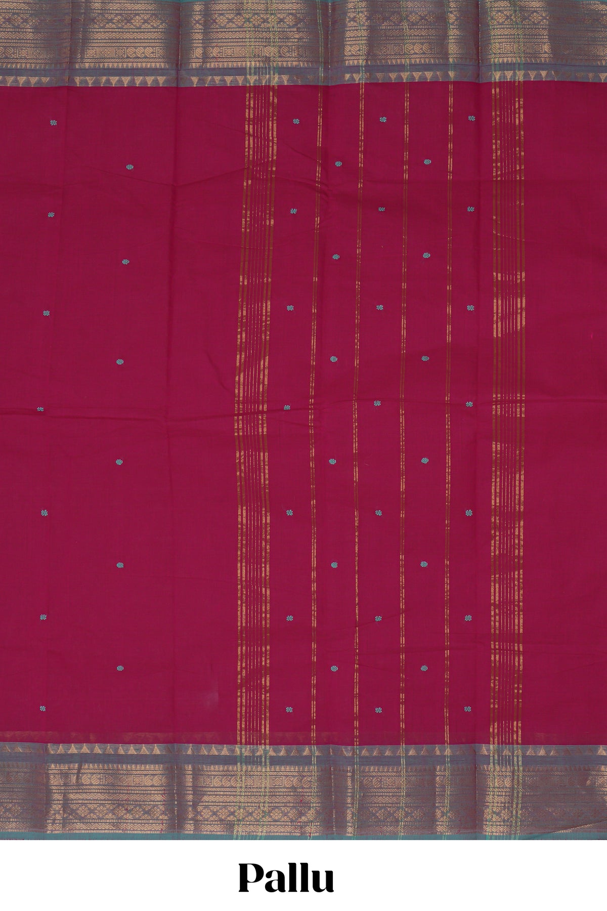 Red motifs design chettinad cotton saree with contrast border and striped pallu