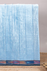 Blue plain design chettinad cotton saree with contrast border and matching blouse