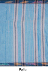 Blue plain design chettinad cotton saree with contrast border and matching blouse
