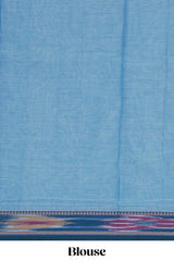 Blue plain design chettinad cotton saree with contrast border and matching blouse