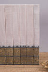 Grey plain chettinad cotton saree with contrast zari border and matching blouse