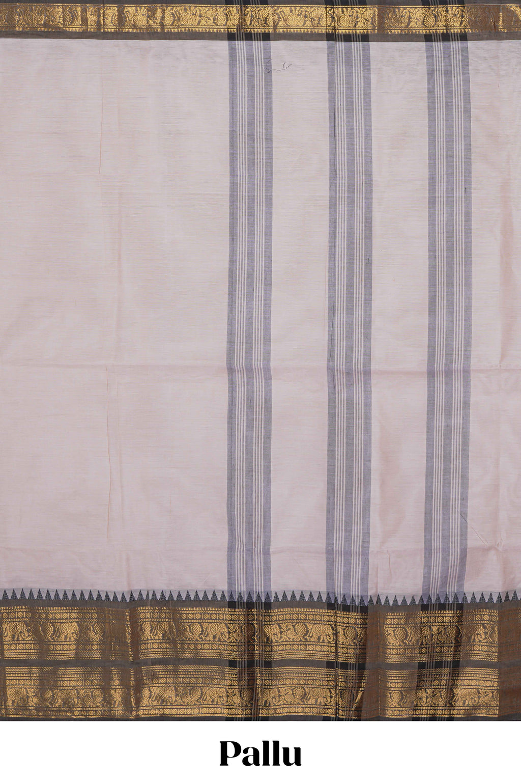Grey plain chettinad cotton saree with contrast zari border and matching blouse