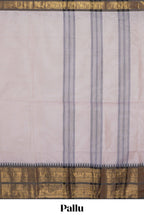 Grey plain chettinad cotton saree with contrast zari border and matching blouse
