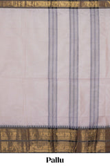 Grey plain chettinad cotton saree with contrast zari border and matching blouse