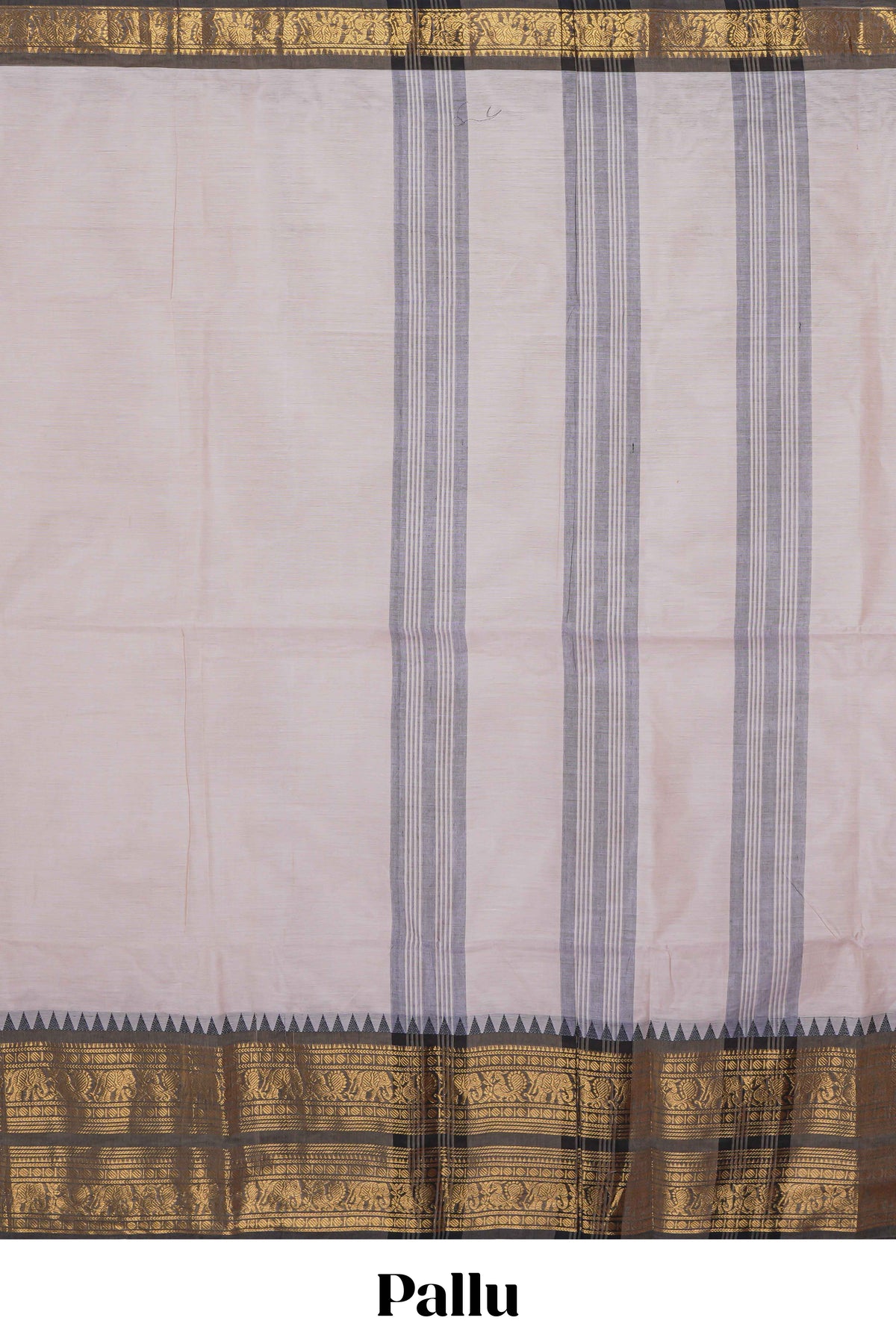 Grey plain chettinad cotton saree with contrast zari border and matching blouse
