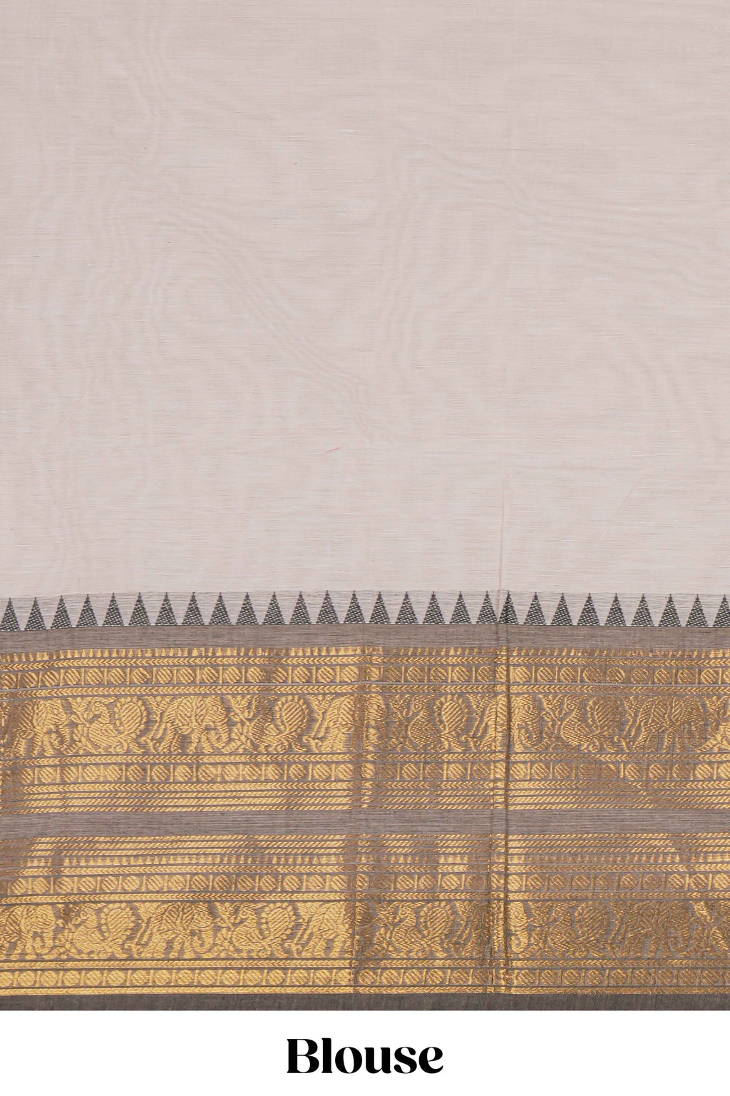Grey plain chettinad cotton saree with contrast zari border and matching blouse
