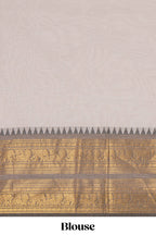 Grey plain chettinad cotton saree with contrast zari border and matching blouse