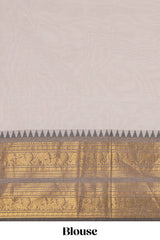 Grey plain chettinad cotton saree with contrast zari border and matching blouse